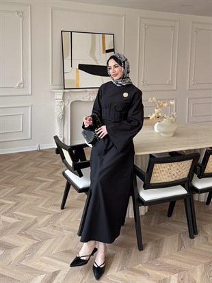 Avyra Dikiş Detaylı Elbise Siyah (1901)
