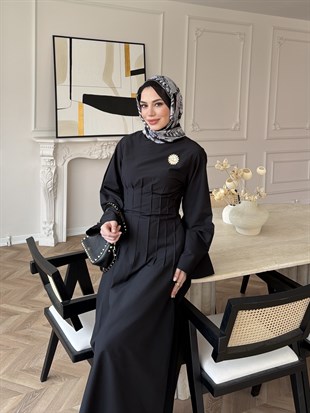 Avyra Dikiş Detaylı Elbise Siyah (1901)