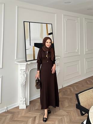 Ayda Triko Elbise Acı Kahve