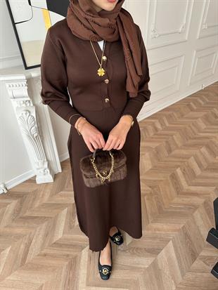 Ayda Triko Elbise Acı Kahve