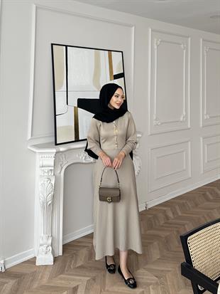 Ayda Triko Elbise Bej