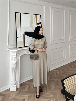 Ayda Triko Elbise Bej