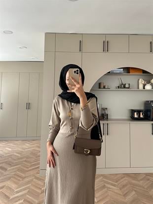 Ayda Triko Elbise Bej