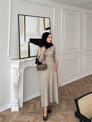 Ayda Triko Elbise Bej
