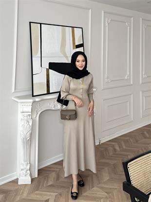 Ayda Triko Elbise Bej