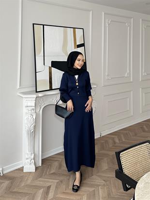 Ayda Triko Elbise Lacivert