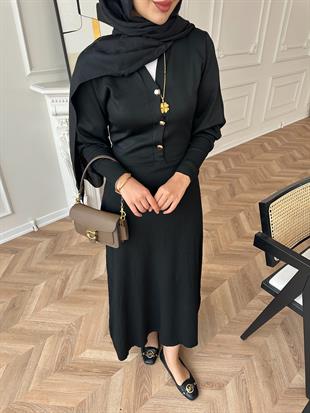 Ayda Triko Elbise Siyah