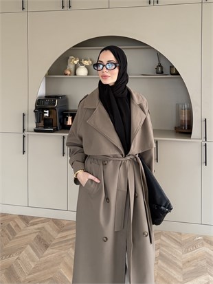 Aymira Düğmeli Uzun Trenç Haki (7589)
