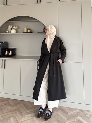 Aymira Düğmeli Uzun Trenç Kahve (7589)