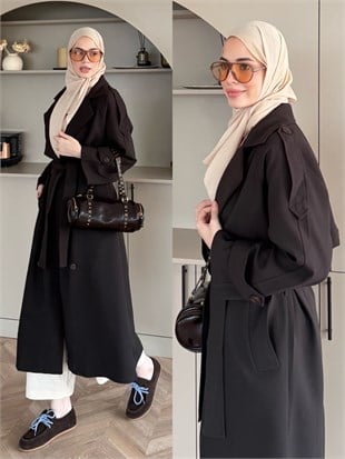 Aymira Düğmeli Uzun Trenç Kahve (7589)