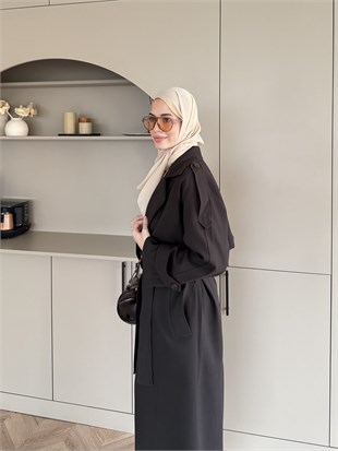 Aymira Düğmeli Uzun Trenç Kahve (7589)