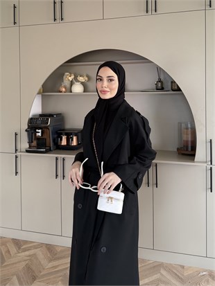Aymira Düğmeli Uzun Trenç Siyah (7589)