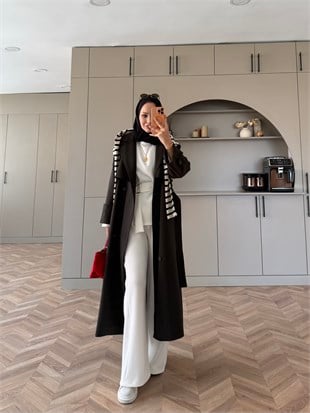 Aymira Düğmeli Uzun Trenç Zümrüt (7589)