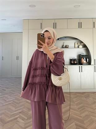 Bağlamalı Fırfır Detaylı Tensel Takım Gül Kurusu (1990)