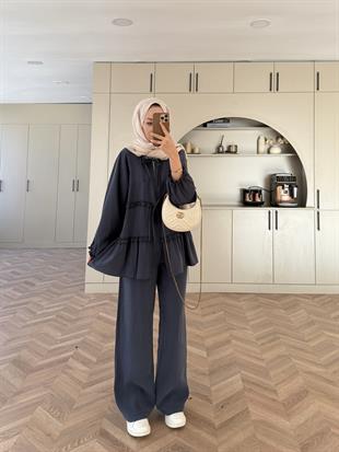 Bağlamalı Fırfır Detaylı Tensel Takım Lacivert