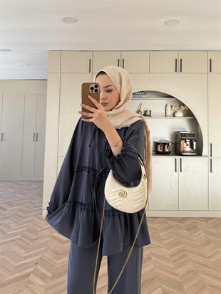 Bağlamalı Fırfır Detaylı Tensel Takım Lacivert