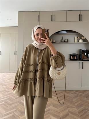 Bağlamalı Fırfır Detaylı Tensel Takım Yağ Yeşili (1990)