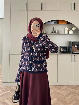 Baklava Desen Triko Hırka Lacivert