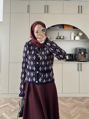 Baklava Desen Triko Hırka Lacivert