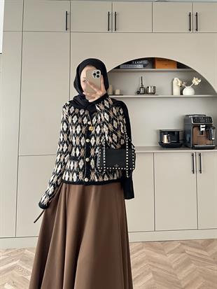 Baklava Desen Triko Hırka Siyah