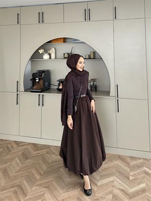 Balon Etekli Elbise Acı Kahve