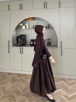 Balon Etekli Elbise Acı Kahve