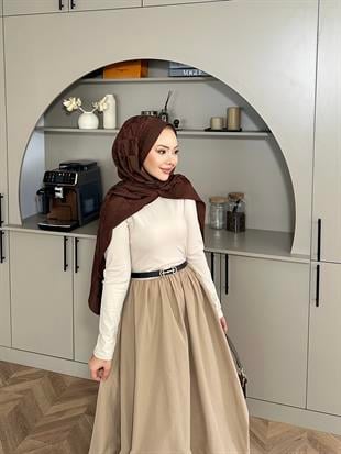 Balon Etekli Elbise Bej