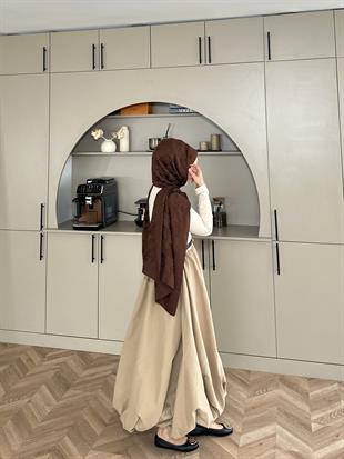 Balon Etekli Elbise Bej