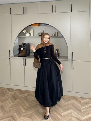 Balon Etekli Elbise Siyah