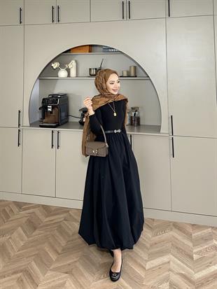 Balon Etekli Elbise Siyah