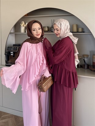 Basel Fırfırlı Pantolon Takım Pembe (2411)