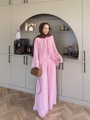 Basel Fırfırlı Pantolon Takım Pembe (2411)