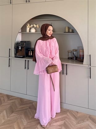 Basel Fırfırlı Pantolon Takım Pembe (2411)