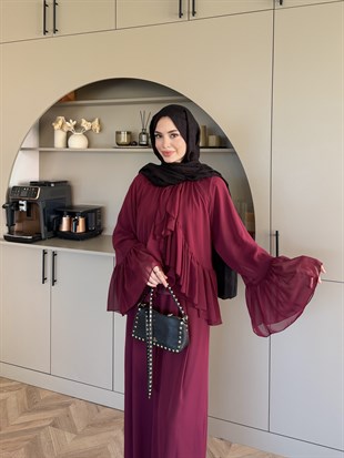 Basel Fırfırlı Pantolonlu Takım Bordo (2411)