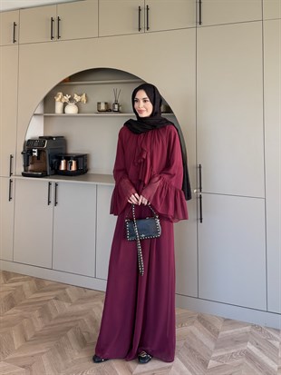 Basel Fırfırlı Pantolonlu Takım Bordo (2411)