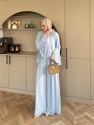 Basel Fırfırlı Pantolonlu Takım Mavi (2411)