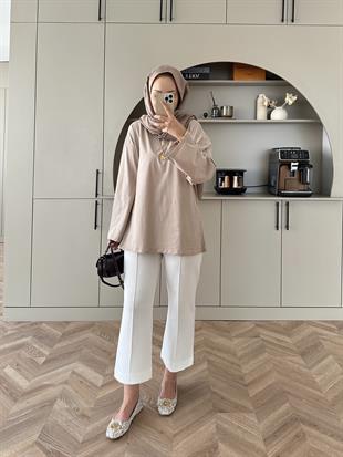 Basic Uzun Kollu Bluz Bej