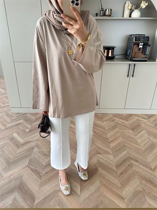 Basic Uzun Kollu Bluz Bej