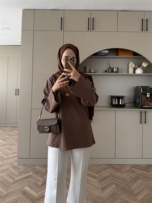 Basic Uzun Kollu Bluz Kahverengi