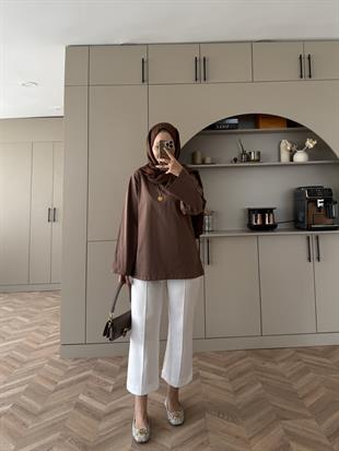 Basic Uzun Kollu Bluz Kahverengi