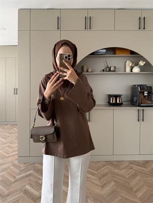 Basic Uzun Kollu Bluz Kahverengi