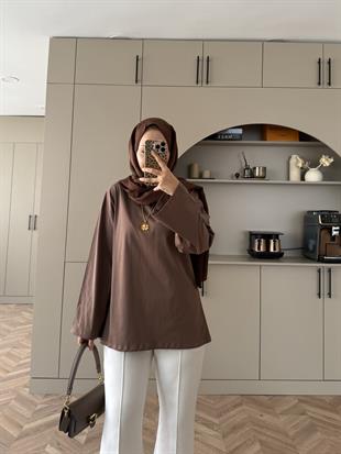 Basic Uzun Kollu Bluz Kahverengi