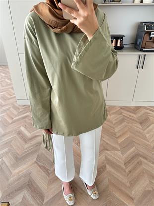 Basic Uzun Kollu Bluz Su Yeşili