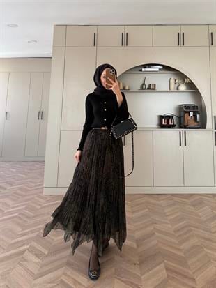 Batik Desen Şifon Etek Haki