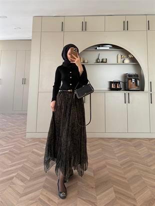 Batik Desen Şifon Etek Haki