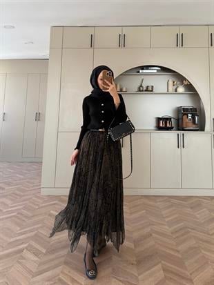 Batik Desen Şifon Etek Haki