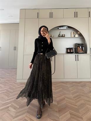 Batik Desen Şifon Etek Haki