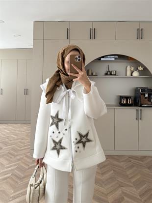 Bebe Yakalı Yıldız Hırka Ekru