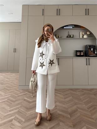 Bebe Yakalı Yıldız Hırka Ekru