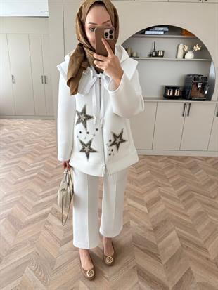 Bebe Yakalı Yıldız Hırka Ekru